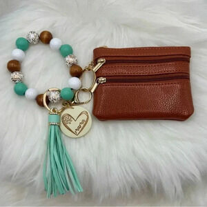 Carmella Brown Wristlet Wallet with Mom Keychain tassel
